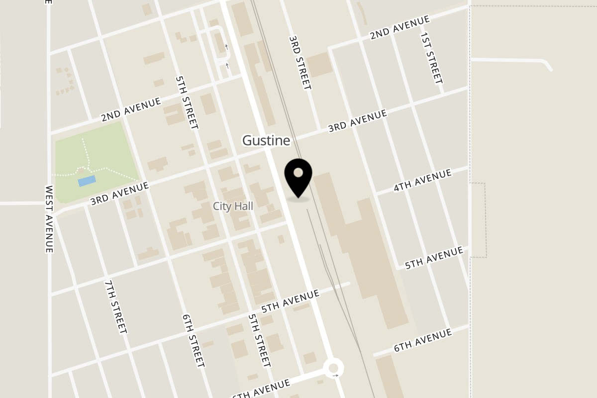 Map showing the location of Texas Burger Drive-In Gustine on 380 4th St in Gustine