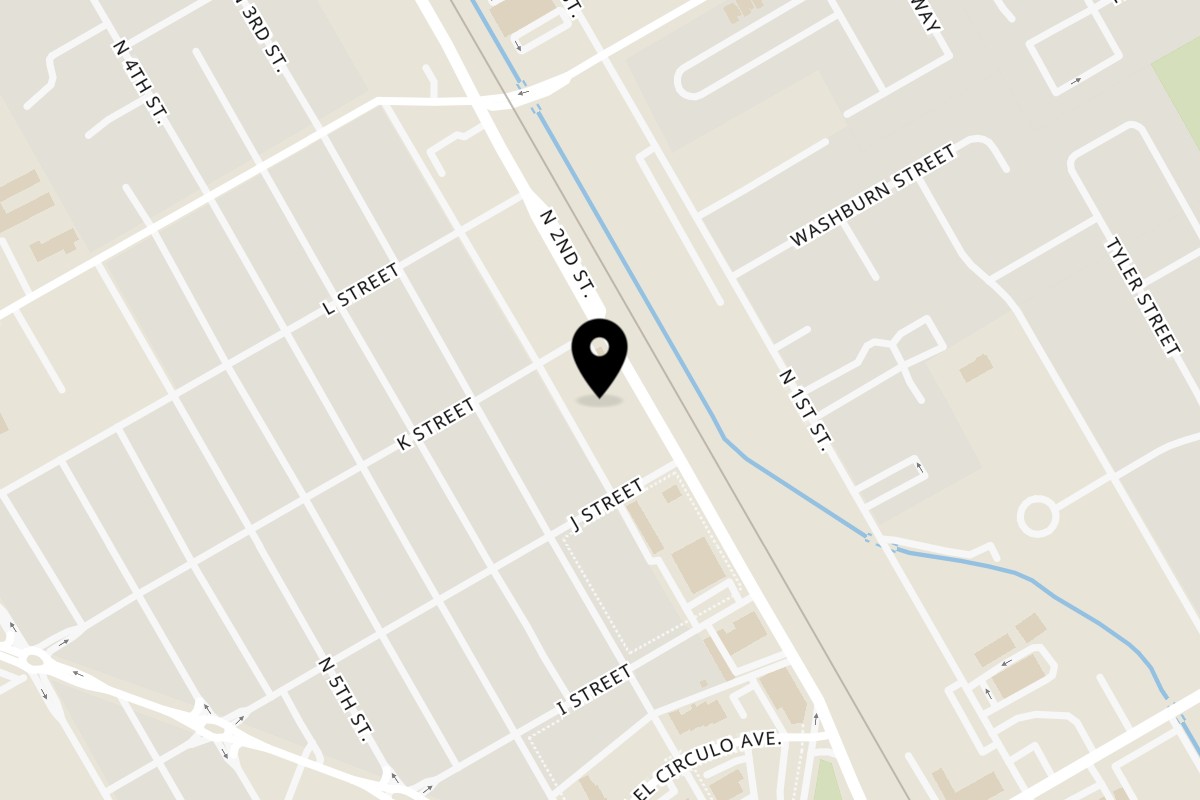 Map showing the location of Texas Burger Drive-In Patterson on 314 N 2nd St in Patterson